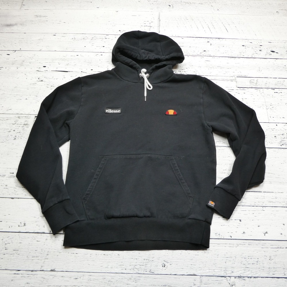 ELLESSE Hoodie Womens Large Black Fleece‎ Hooded Sweatshirt Retro